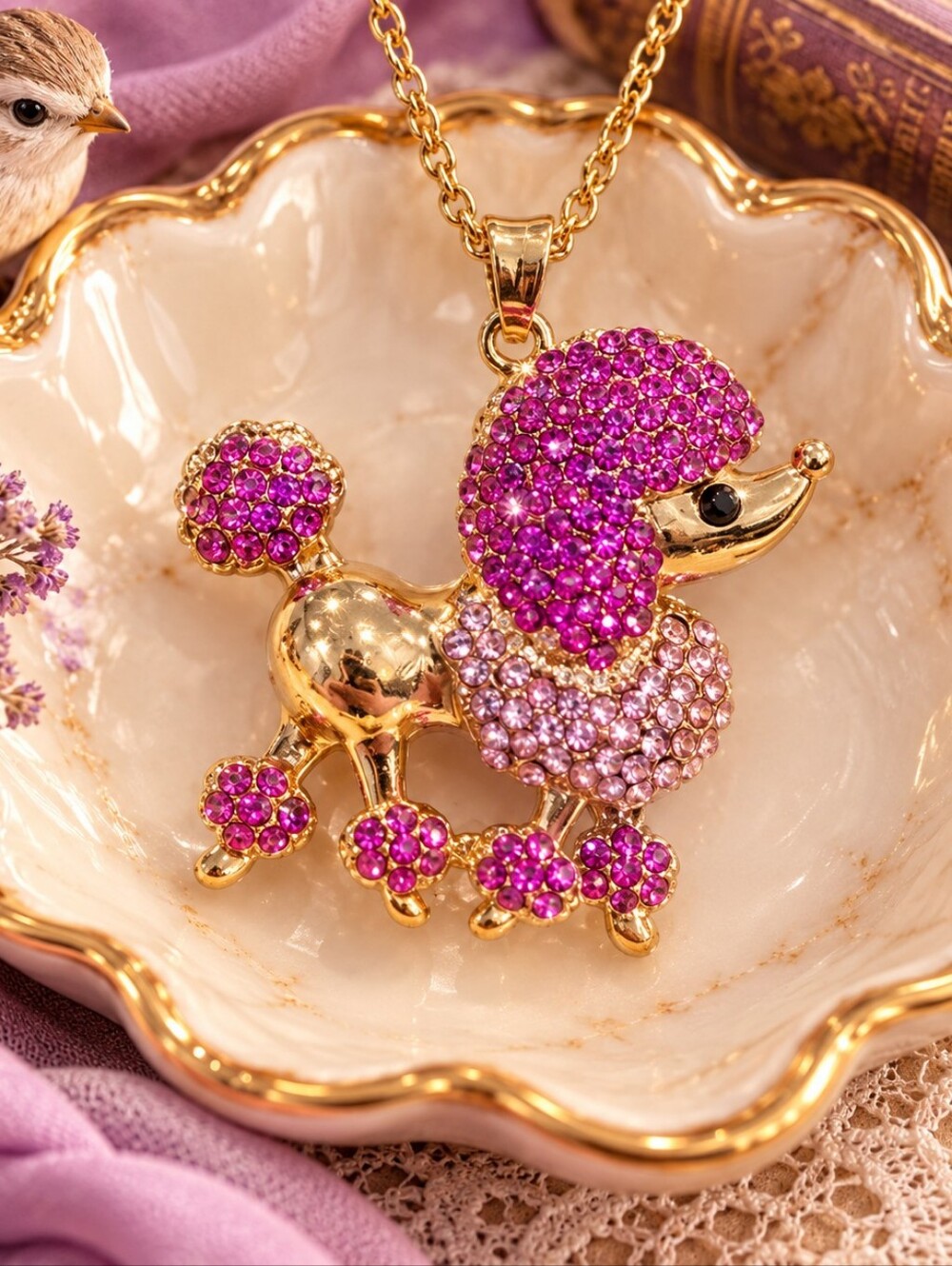 🐩Betsey Johnson Gold and Purple Poodle Necklace🐩